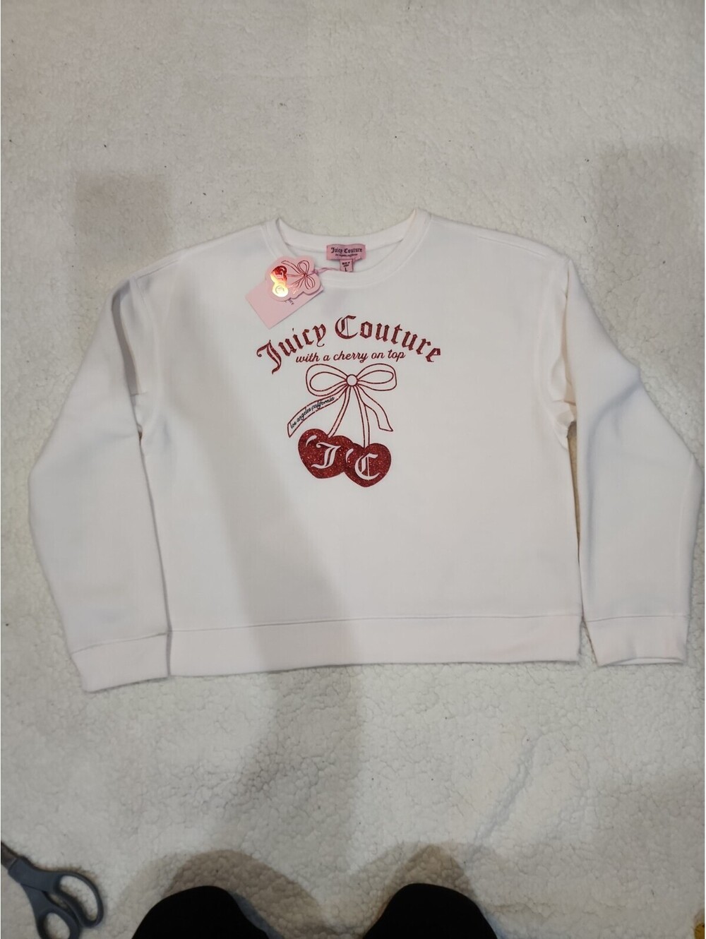 Juicy Couture Sweter White Los Angeles California With A Cherry On Top  Size L